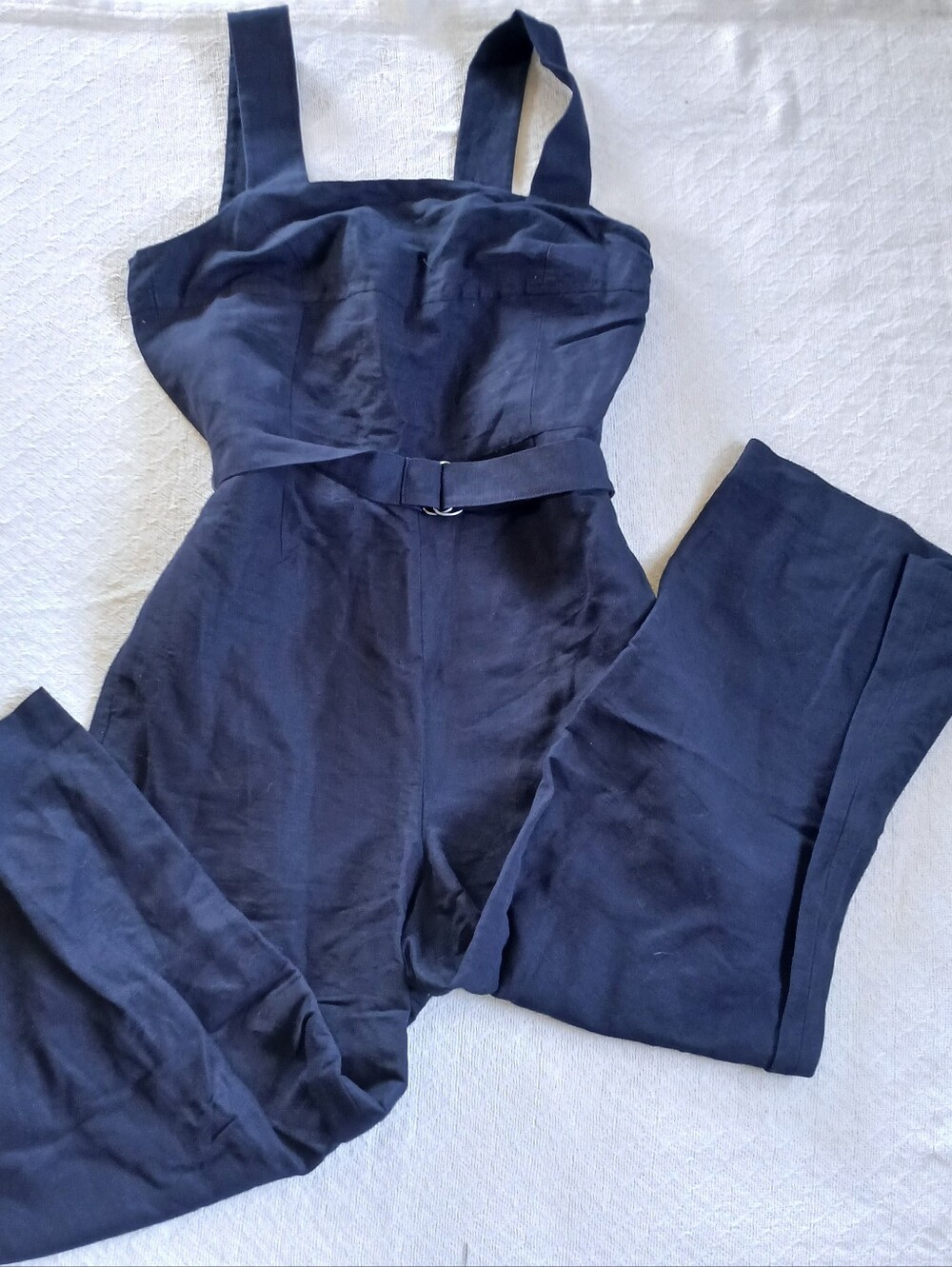 brooks brothers dark navy linen jumpsuit minimalist quiet luxury preppy size 12